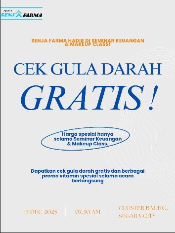 Public Senja Farma promotional flyer advertising free glucose checks