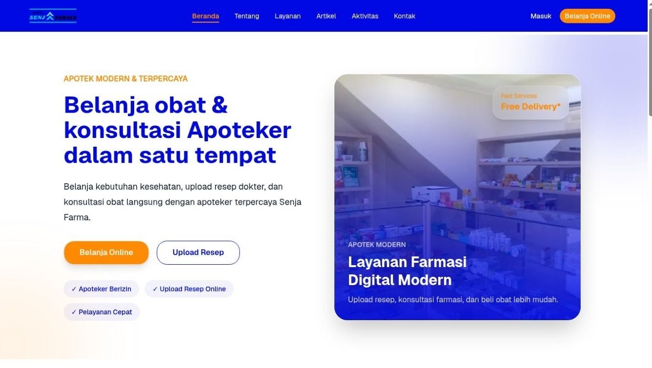 Senja Farma pharmacy website homepage